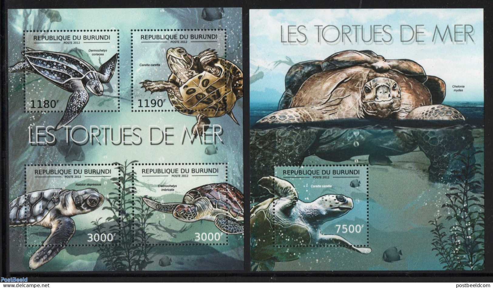 Burundi 2012 Sea Turtles 2 S/s, Mint NH, Nature - Turtles - Autres & Non Classés