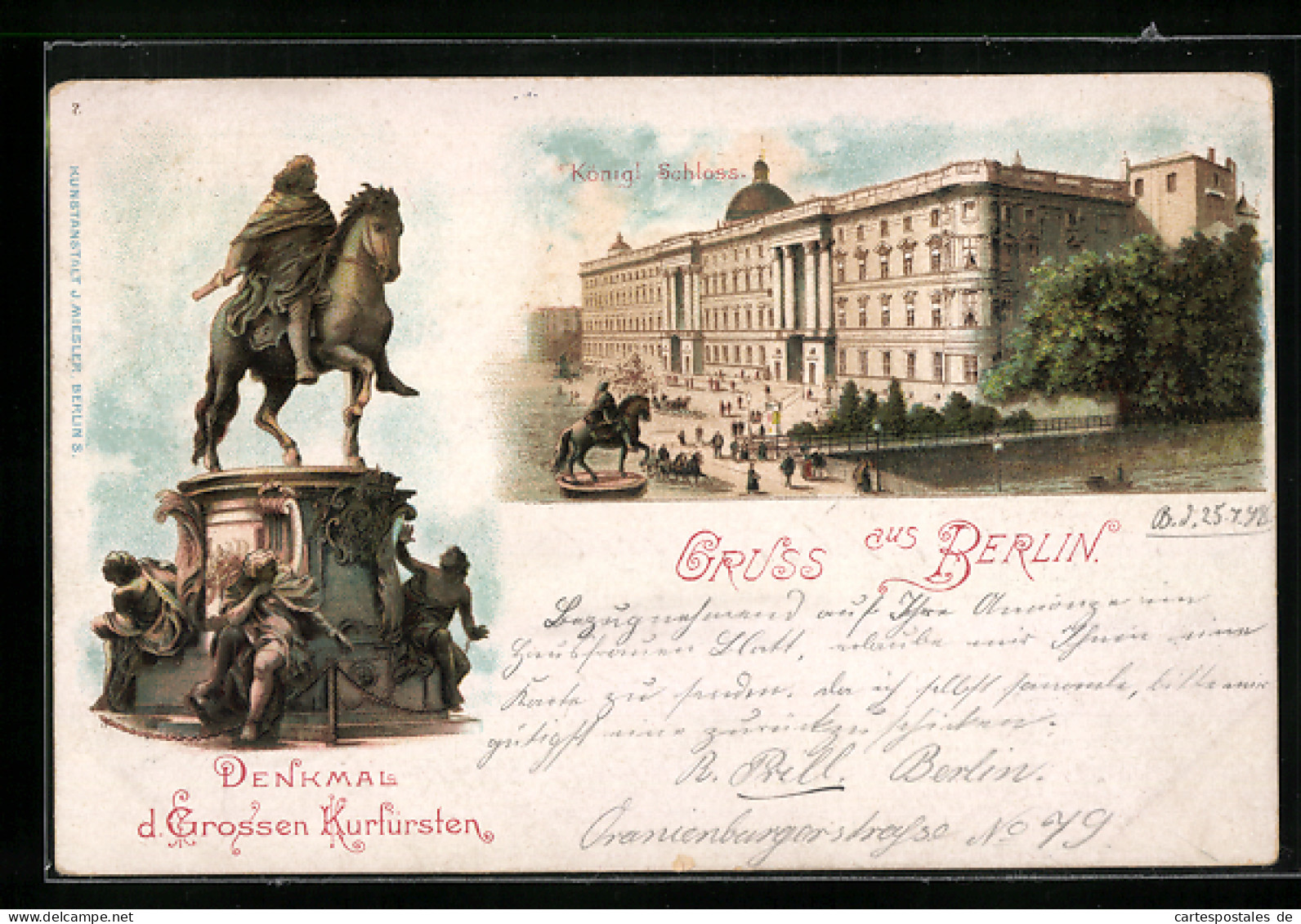 Lithographie Berlin, Denkmal Des Grossen Kurfürsten Und Kgl. Schloss  - Mitte