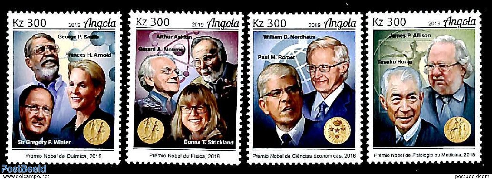 Angola 2019 Nobel Prize Winners 4v, Mint NH, History - Nobel Prize Winners - Nobel Prize Laureates