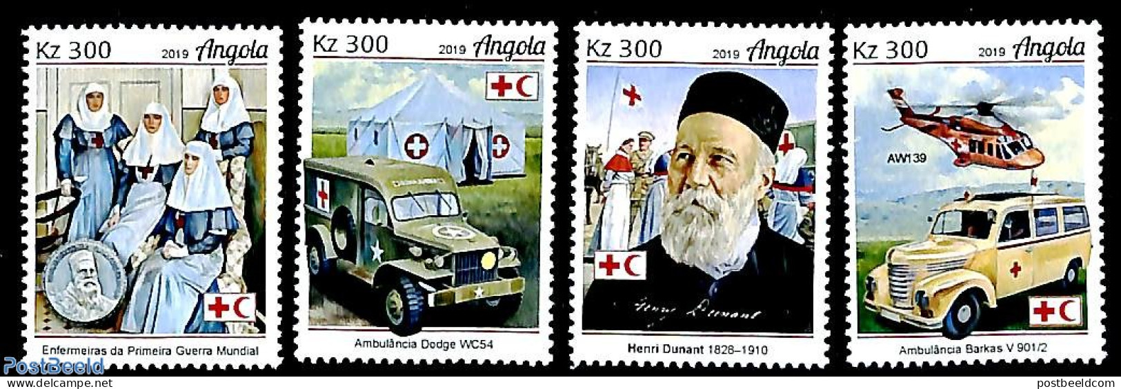 Angola 2019 Henri Dunant 4v, Mint NH, Health - Transport - Red Cross - Helicopters - Rotes Kreuz