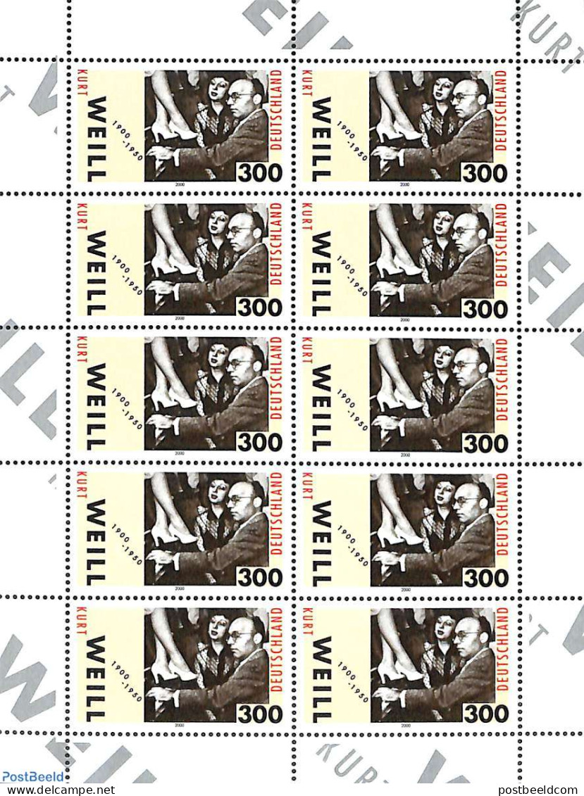 Germany, Federal Republic 2000 Kurt Weill M/s, Mint NH, Performance Art - Music - Art - Composers - Unused Stamps