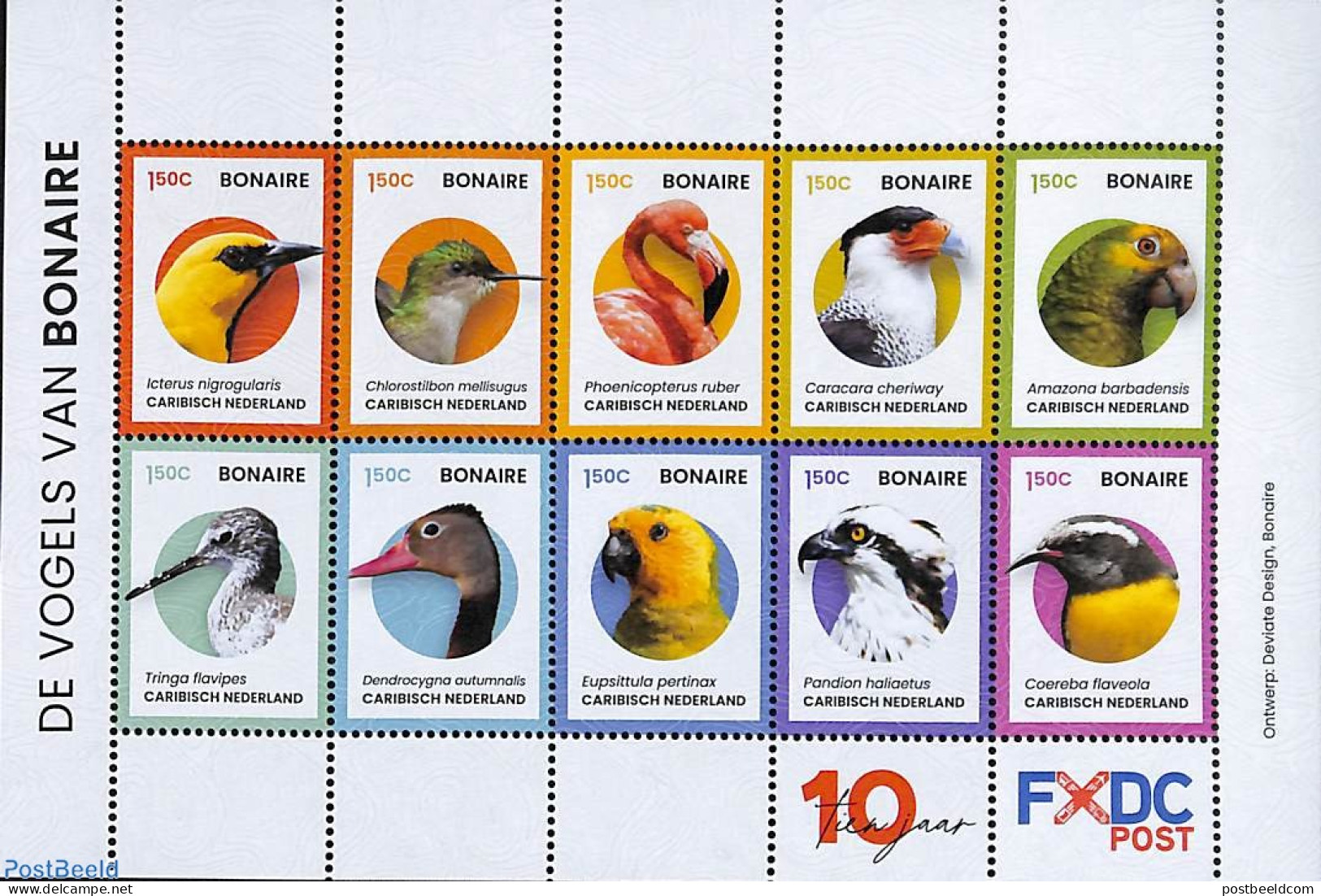 Dutch Caribbean 2024 Birds Of Bonaire 10v M/s, Mint NH, Nature - Birds - Birds Of Prey - Parrots - Flamingo - Andere & Zonder Classificatie