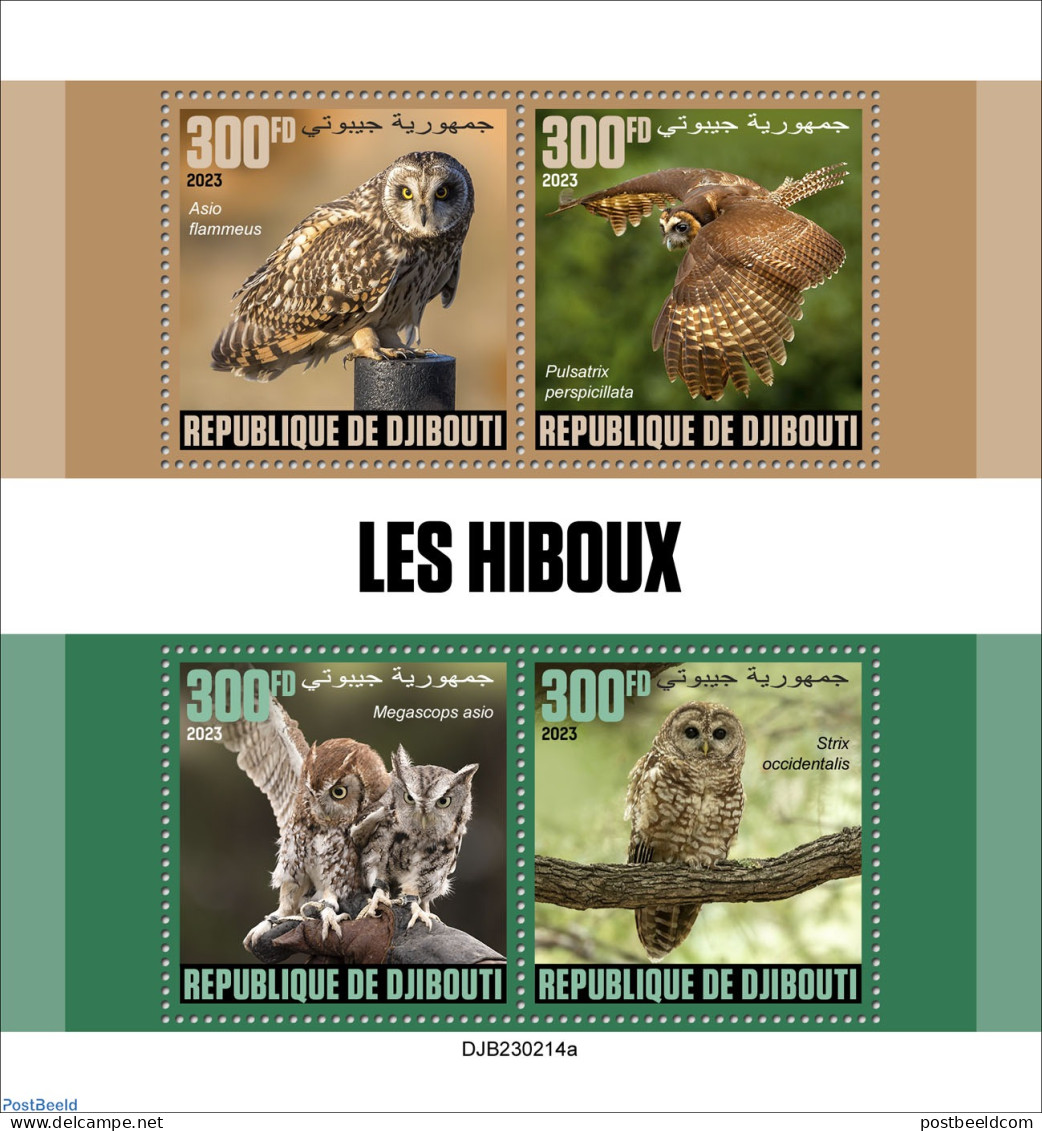 Djibouti 2023 Owls, Mint NH, Nature - Birds - Birds Of Prey - Owls - Yibuti (1977-...)