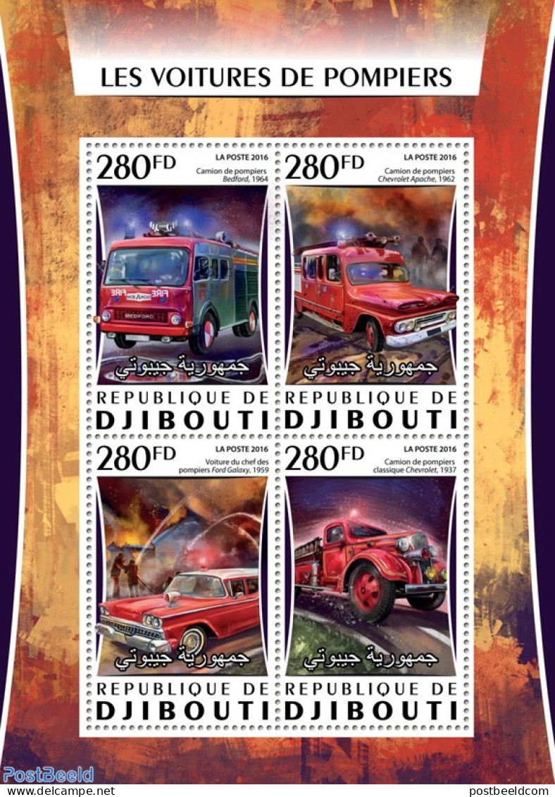 Djibouti 2016 Fire Engines, Mint NH, Transport - Automobiles - Fire Fighters & Prevention - Coches