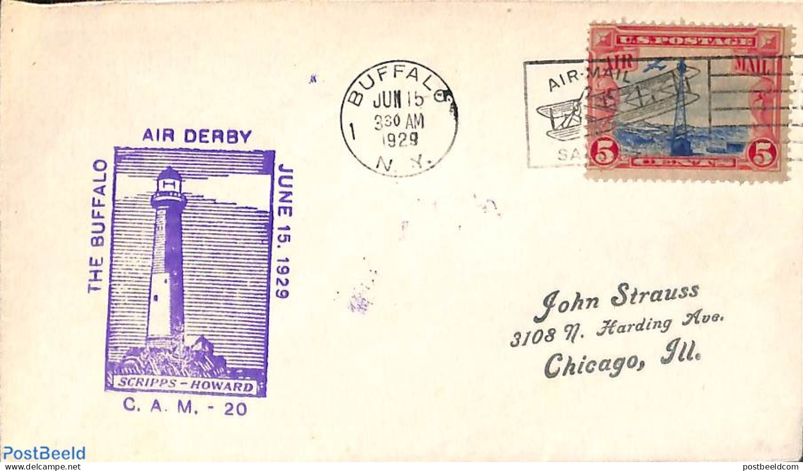 United States Of America 1929 Air Derby, Cover, Postal History, Transport - Various - Aircraft & Aviation - Lighthouse.. - Brieven En Documenten