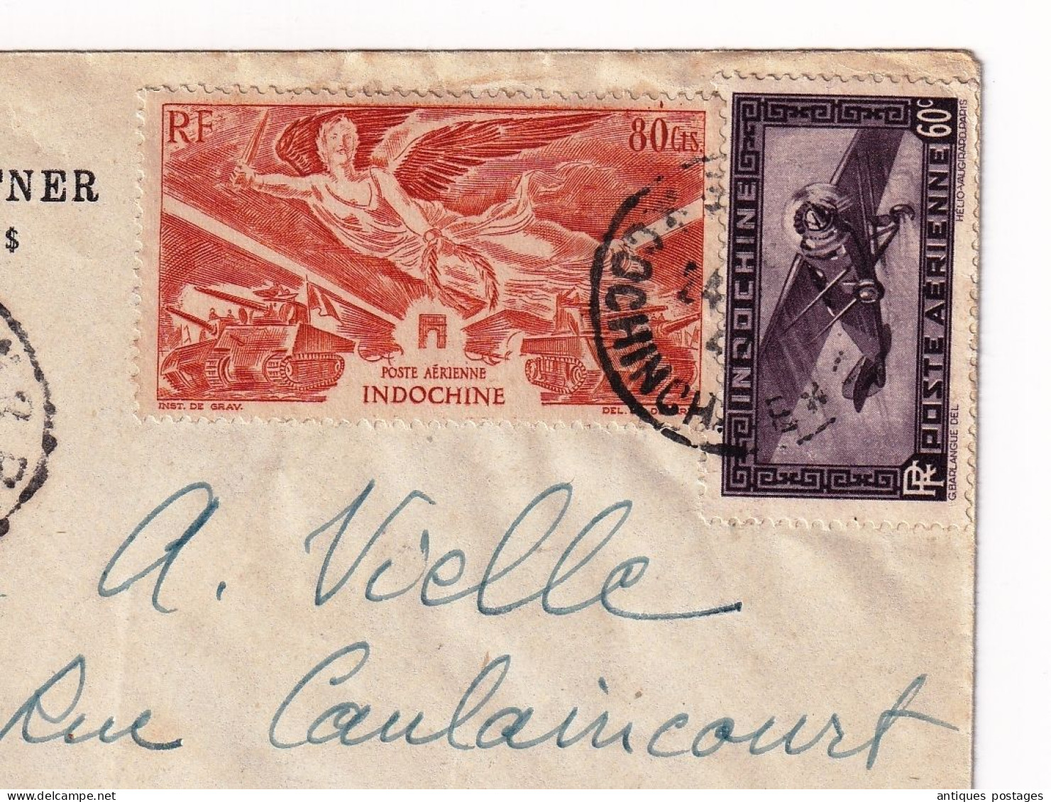 Lettre 1947 Indochine Saigon Reitmann Poulet Zeltner Poste Aérienne Timbres Poste Aérienne Viêt Nam Cochinchine - Aéreo