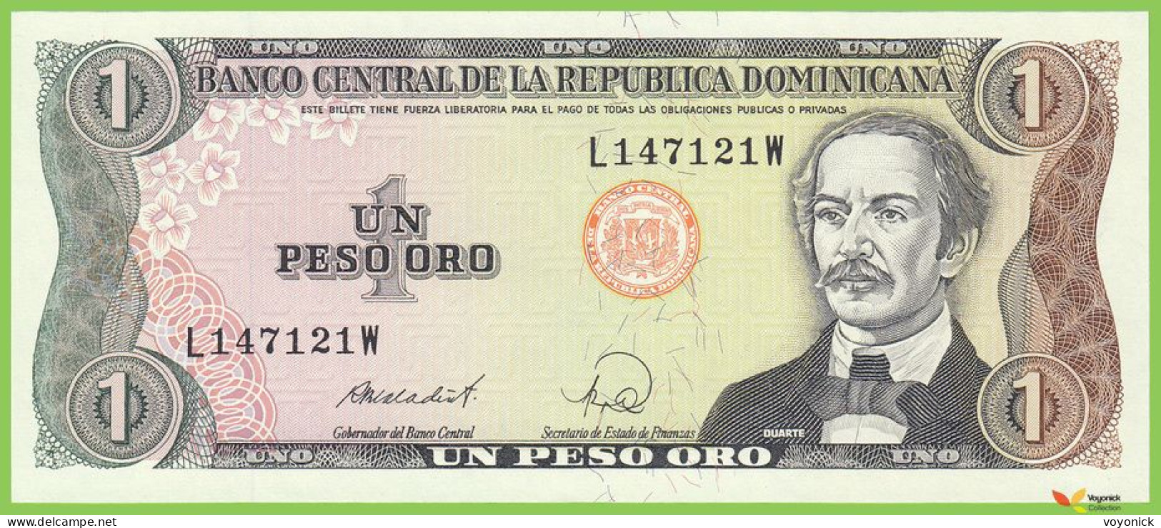 Voyo DOMINICANA 1 Peso Oro 1988 P126c B647e L-W UNC - Repubblica Dominicana