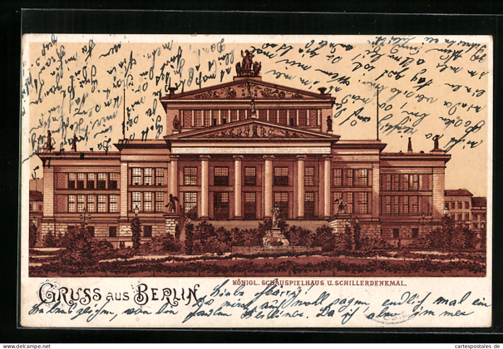 Lithographie Berlin, Kgl. Schauspielhaus Und Schillerdenkmal, Gendarmenmarkt  - Mitte