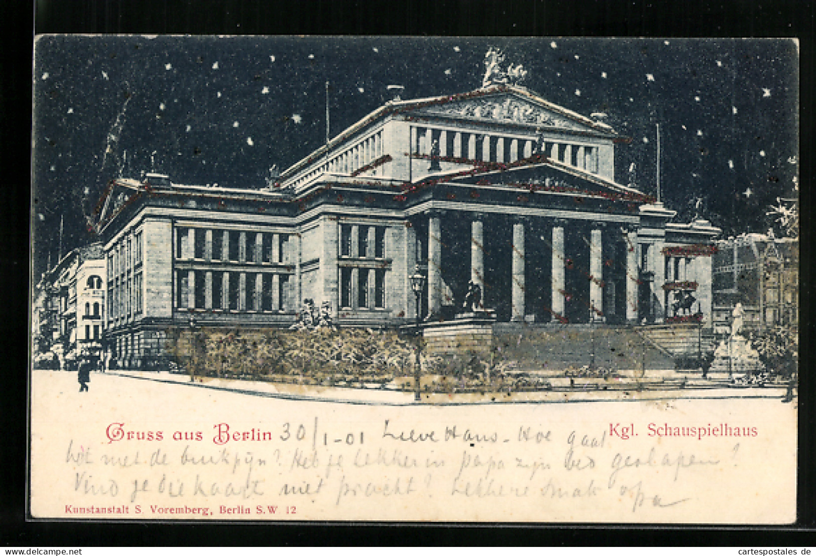 AK Berlin, Kgl. Schauspielhaus Bei Nacht, Glitter, Gendarmenmarkt  - Mitte