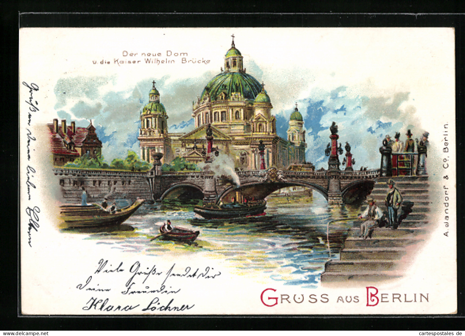 Lithographie Berlin, Blick über Die Kaiser Wilhelm Brücke Auf Den Neuen Dom  - Mitte