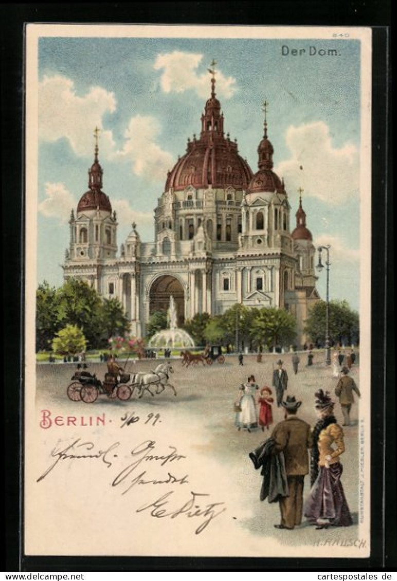 Lithographie Berlin, Pferdekutsche Vor Dem Dom  - Mitte