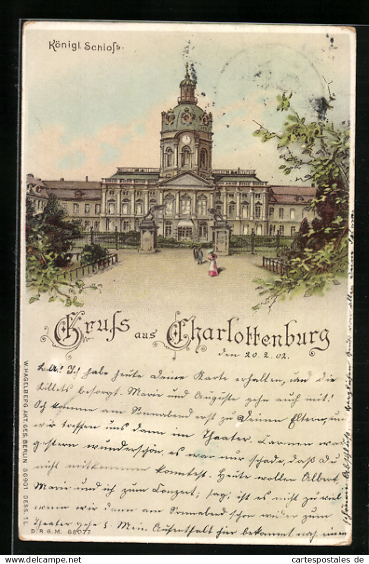 Lithographie Berlin-Charlottenburg, Königliches Schloss Mit Eingang  - Charlottenburg