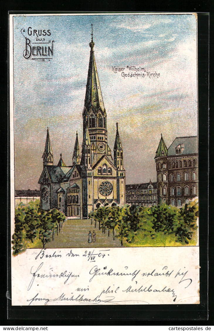 Lithographie Berlin-Charlottenburg, Kaiser-Wilhelm-Gedächtniskirche Mit Anlagen Aus Der Vogelschau  - Charlottenburg