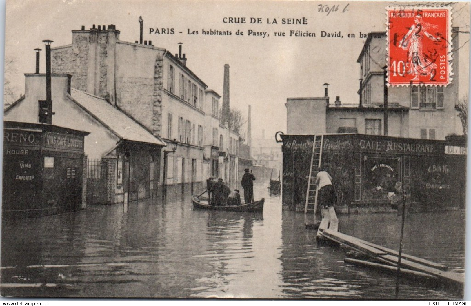 75016 PARIS - La Rue Felicien David Lors De La Crue De 1910 - Arrondissement: 16