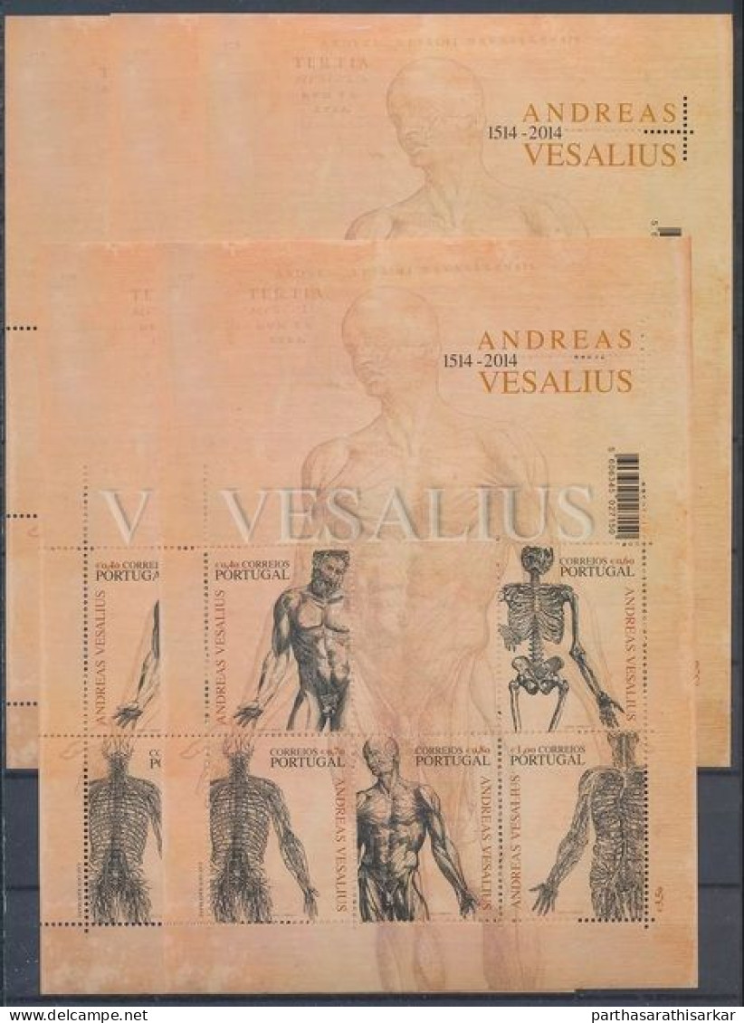 PORTUGAL 2014 500TH BIRTH ANNIVERSARY OF ANDREAS VESALIUS JOINT ISSUE WITH BELGIUM LOT OF 5 MINIATURE SHEETS MS MNH - Emisiones Comunes