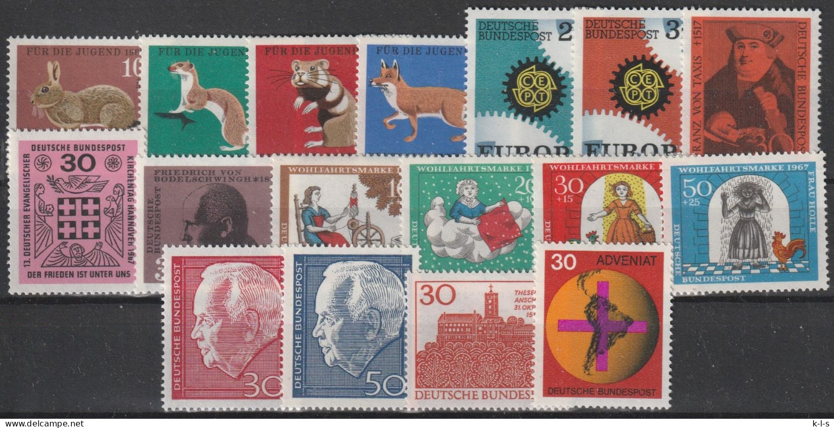 BRD: 1967, Jahrgang Komplett, Mi. Nr. 529-545.  **/MNH - Jaarlijkse Verzamelingen