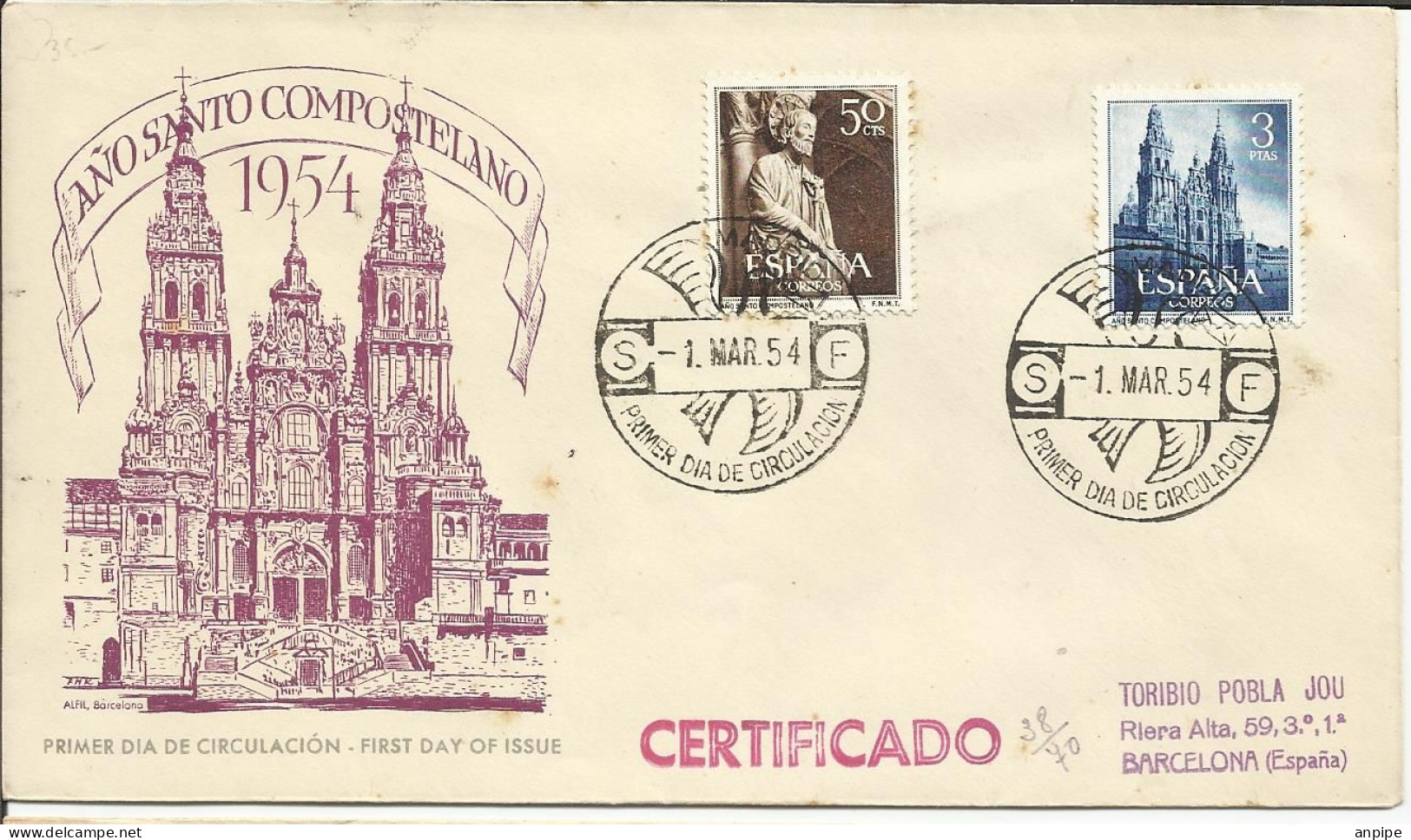 ESPAÑA, 1954 - FDC