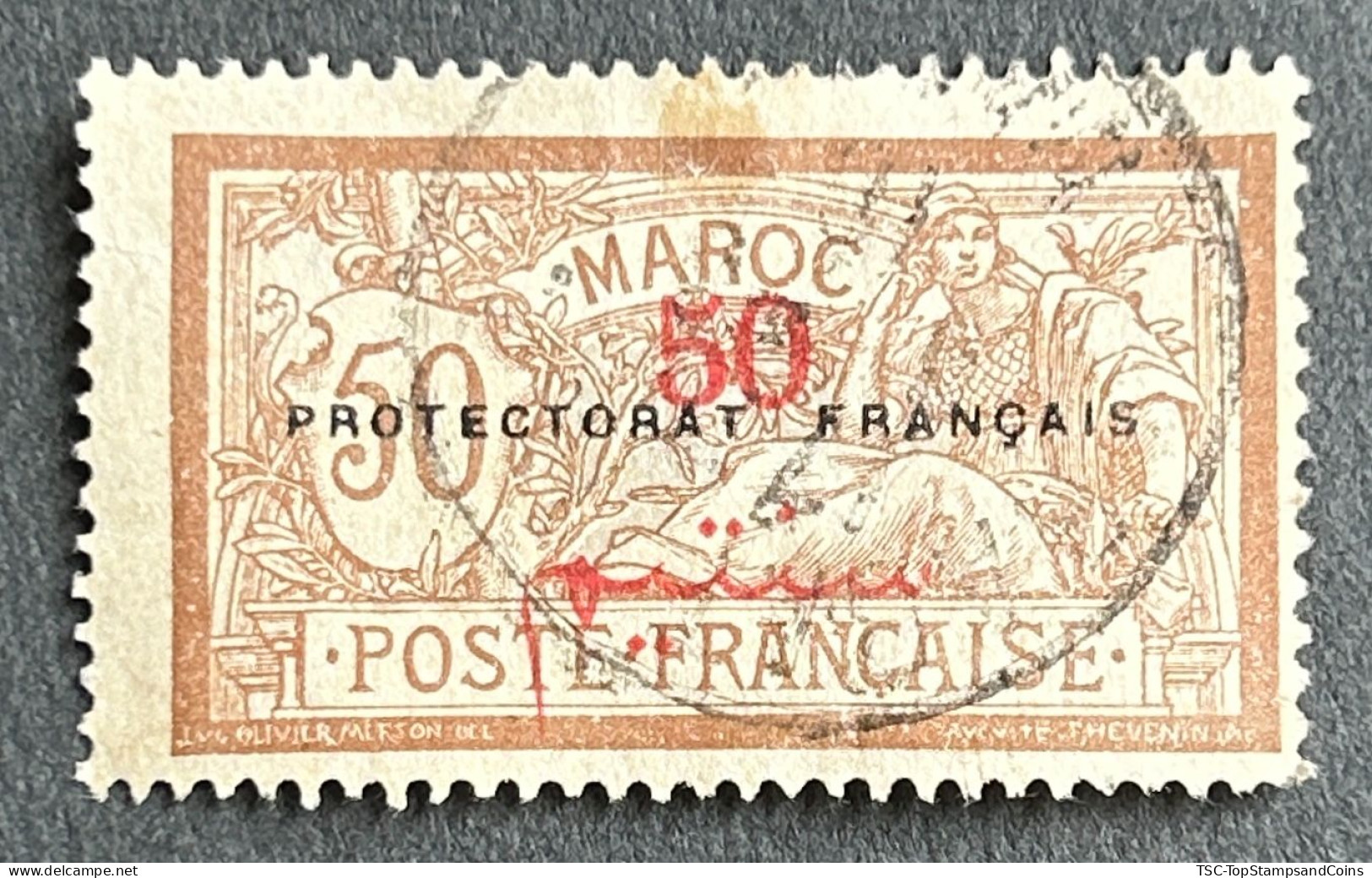FRMA0050U1 - Type Merson Surcharged With Overprint "Protectorat Français" - 50 C Used Stamp - Morocco - 1914 - Usados