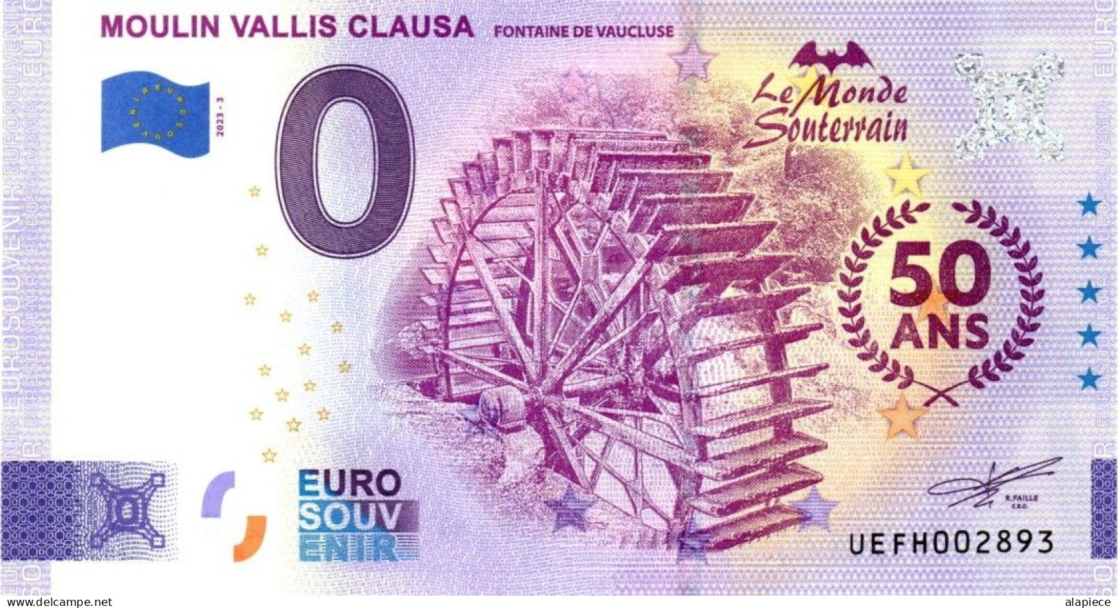 Billet Souvenir - 0 Euro - France - Moulin Vallis Clausa - 50 Ans (2023-3) - Prove Private