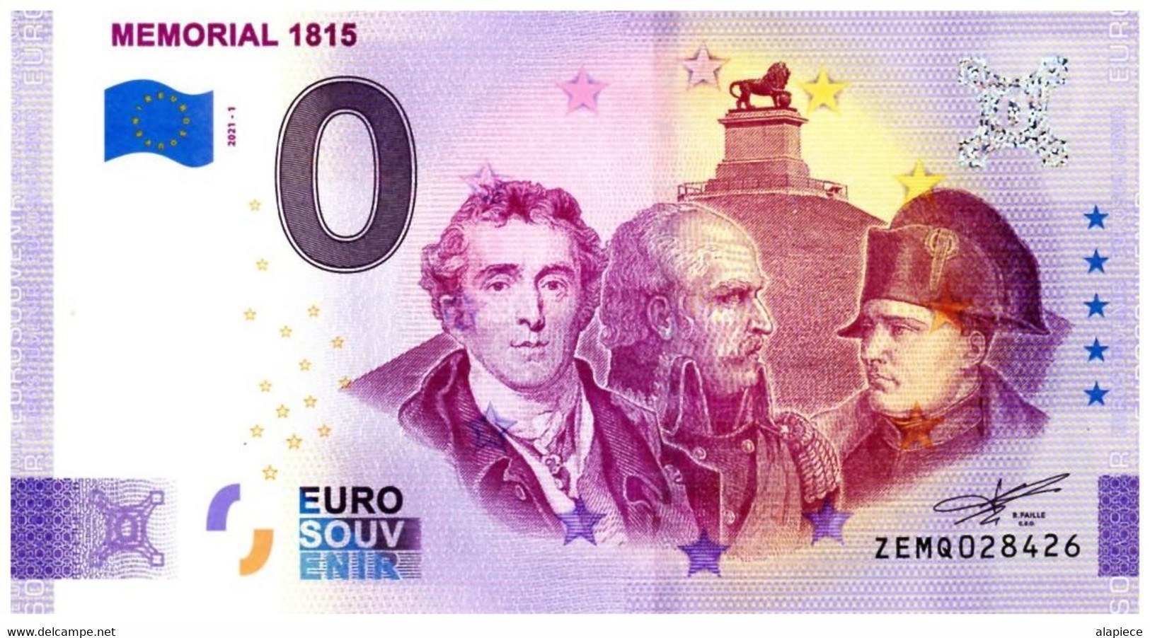 Billet Touristique - 0 Euro - Belgique - Waterloo - Memorial 1815 - (2021-1) - Essais Privés / Non-officiels