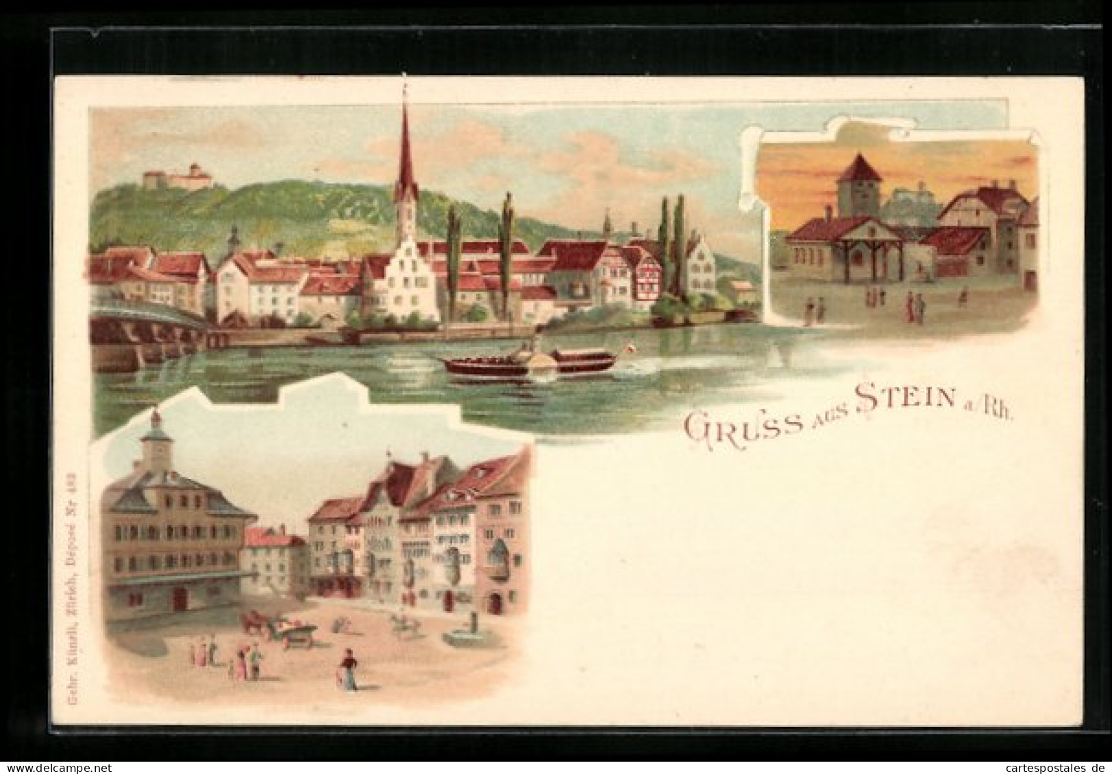 Lithographie Stein A. Rhein, Ortsansicht, Ortspartie, Marktplatz  - Otros & Sin Clasificación