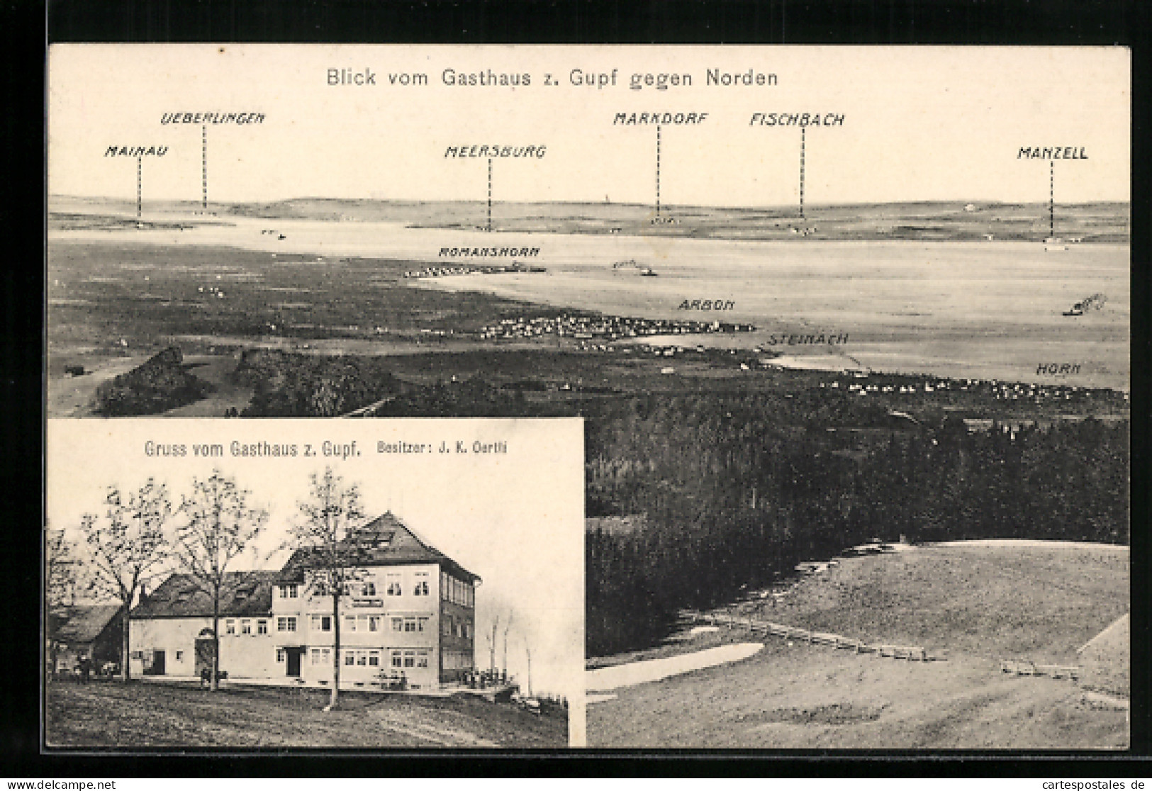 AK Rehetobel, Gasthaus Zum Gupf, Blick Gegen Norden Auf Arbon, Marktdorf Und Fischbach  - Rehetobel