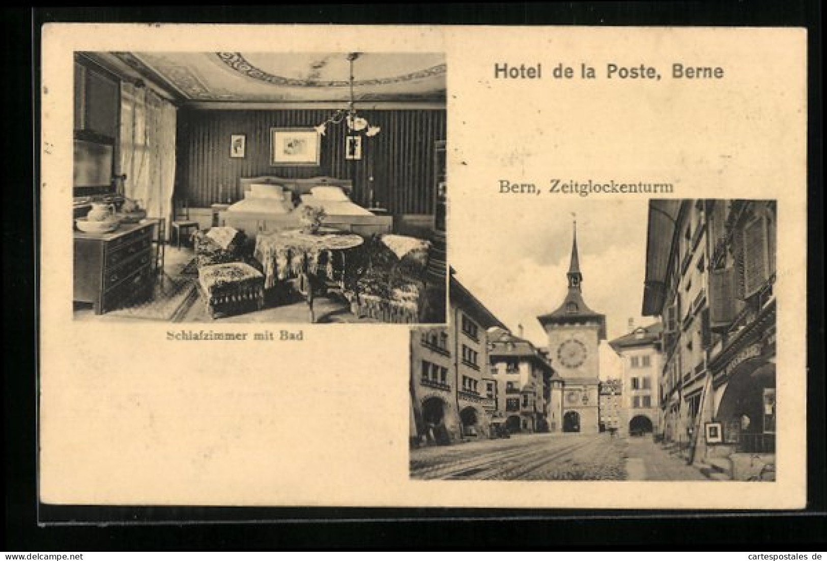 AK Berne, Hotel De La Poste, Schlafzimmer Mit Bad, Zeitglockenturm  - Bern