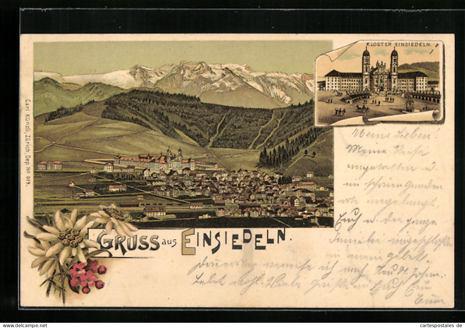Lithographie Einsiedeln, Kloster Einsiedeln, Gesamtansicht  - Einsiedeln