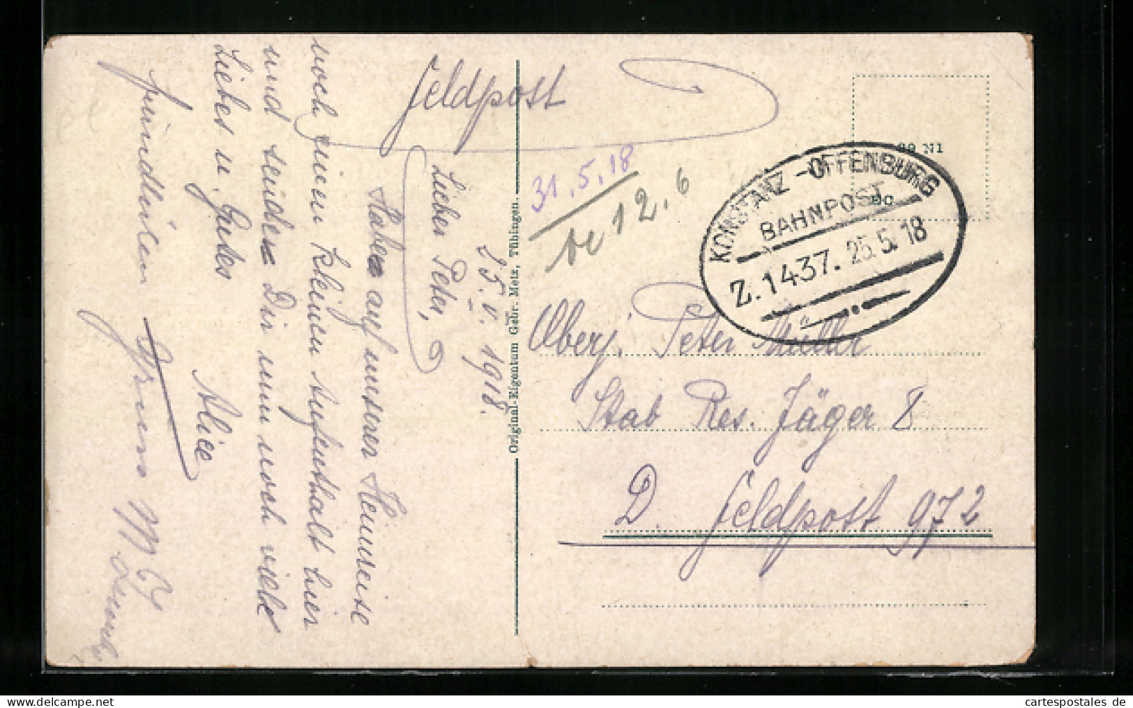 AK Bahnpoststempel Konstanz-Offenburg, Z. 1437  - Autres & Non Classés