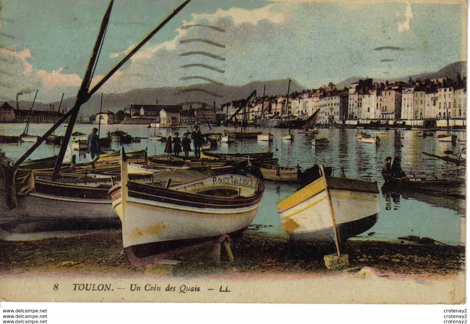 83 TOULON N°8 LL Un Coin Des Quais Enfants Barque Bateau Le Rouget De L'Isle VOIR DOS En 1934 - Toulon