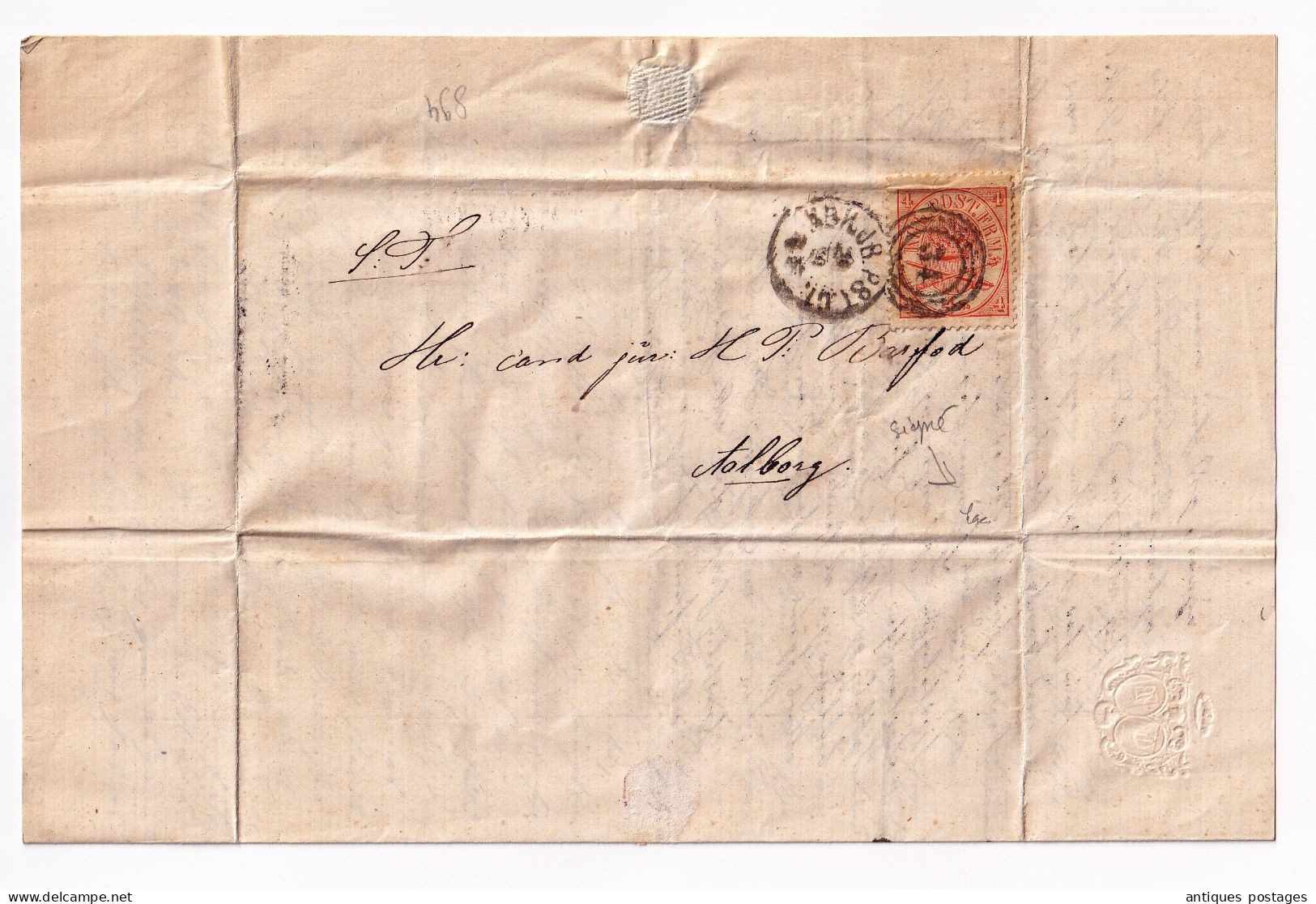 Lettre 1866 Denmark Danmark Scott Royal Emblems  KGL. POST FRM. Kongeligt Post Freimaerk