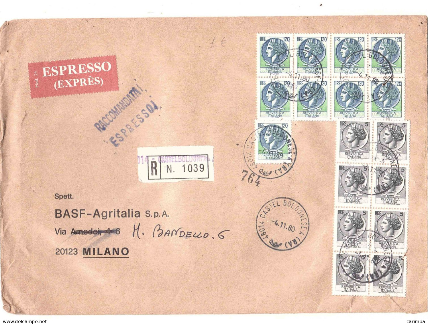 SIRACUSANA MULTIPLA RACCOMANDATA ESPRESSO CASTEL BOLOGNESE RA - 1971-80: Storia Postale