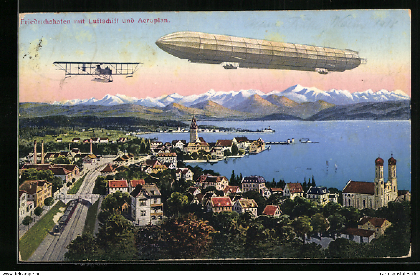 AK Friedrichshafen, Graf Zeppelins Luftschiff über Dem Ort  - Airships