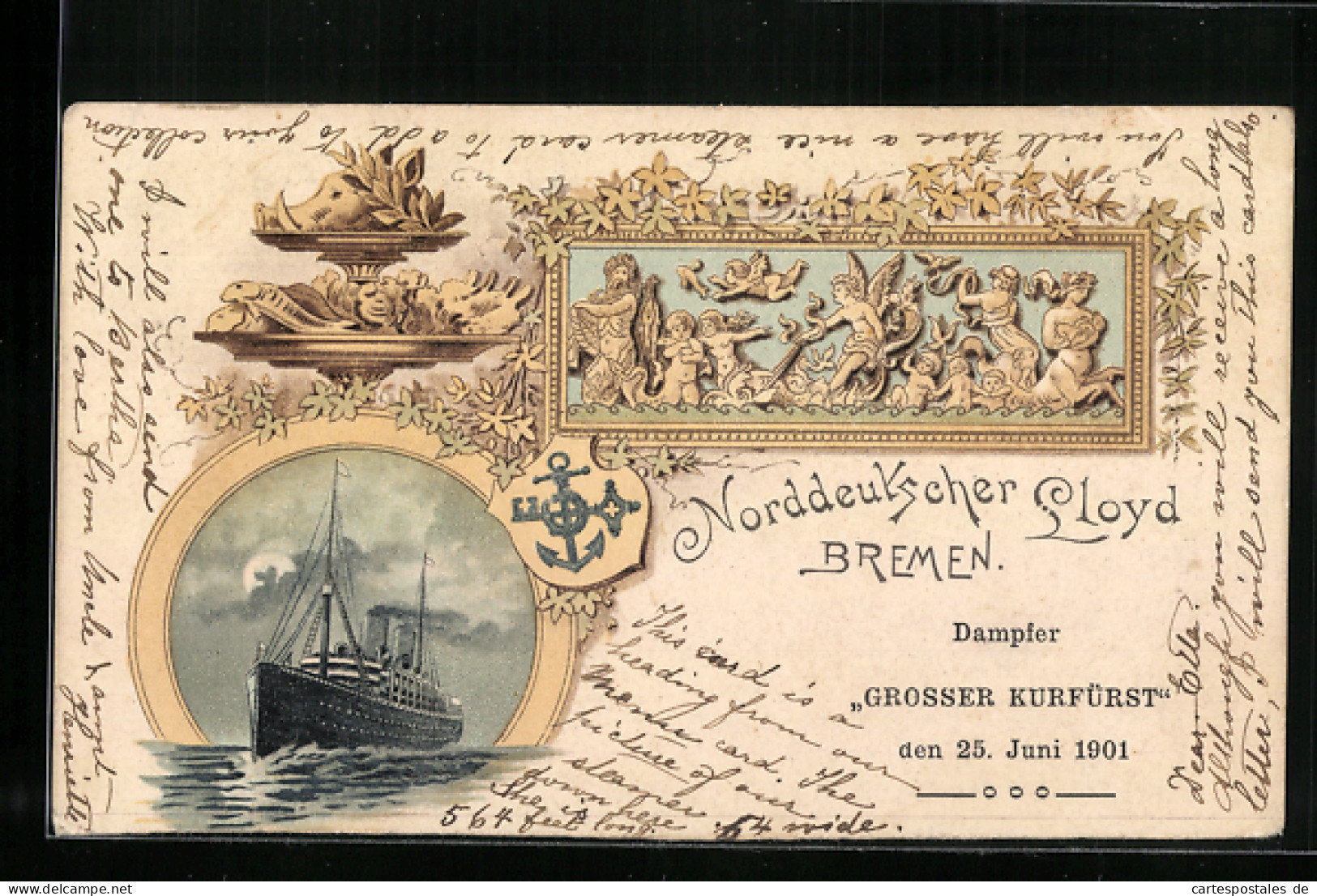 Lithographie Dampfer Grosser Kurfürst  - Steamers