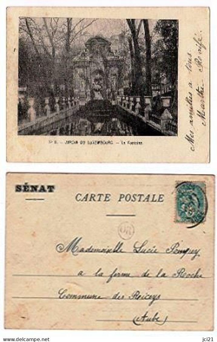75 - PARIS - LA FONTAINE DU JARDIN DU LUXEMBOURG AVEC MENTION DU SENAT AU DOS DE 1905 (722)_CP352 - Parks, Gardens