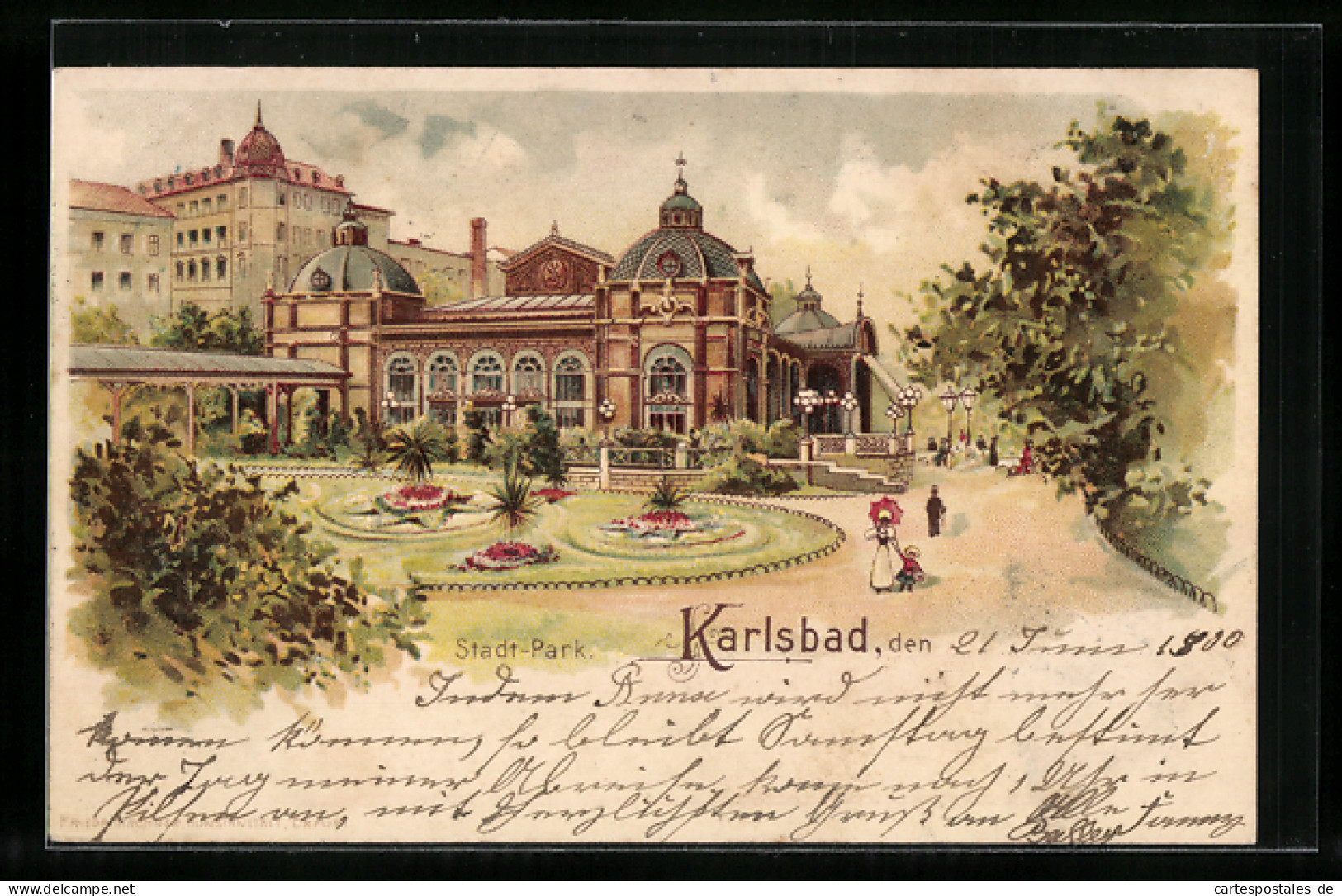 Lithographie Karlsbad, Im Stadtpark  - Tchéquie