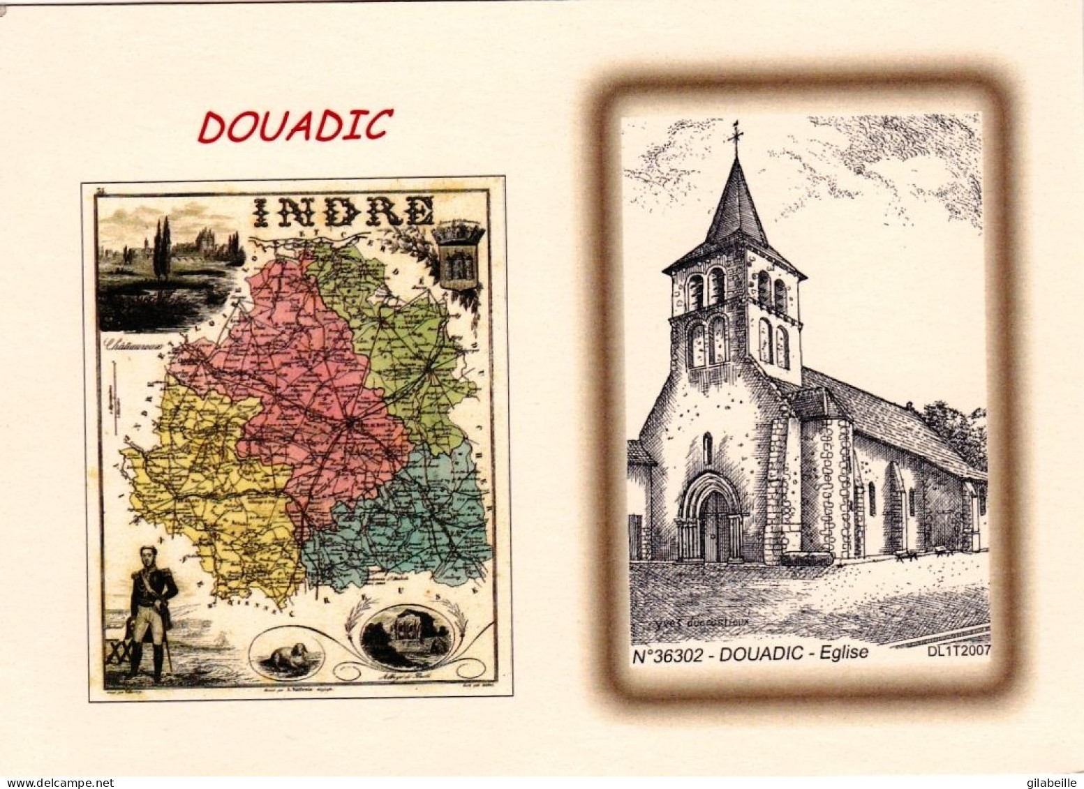 36 - Indre - DOUADIC - L Eglise - Carte Du Departement - Illustrateur - Autres & Non Classés