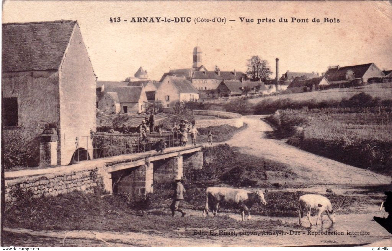 21 - Cote D Or -ARNAY Le DUC -  Vue Prise Du Pont De Bois ( Vaches Sous Le Pont ) - Arnay Le Duc