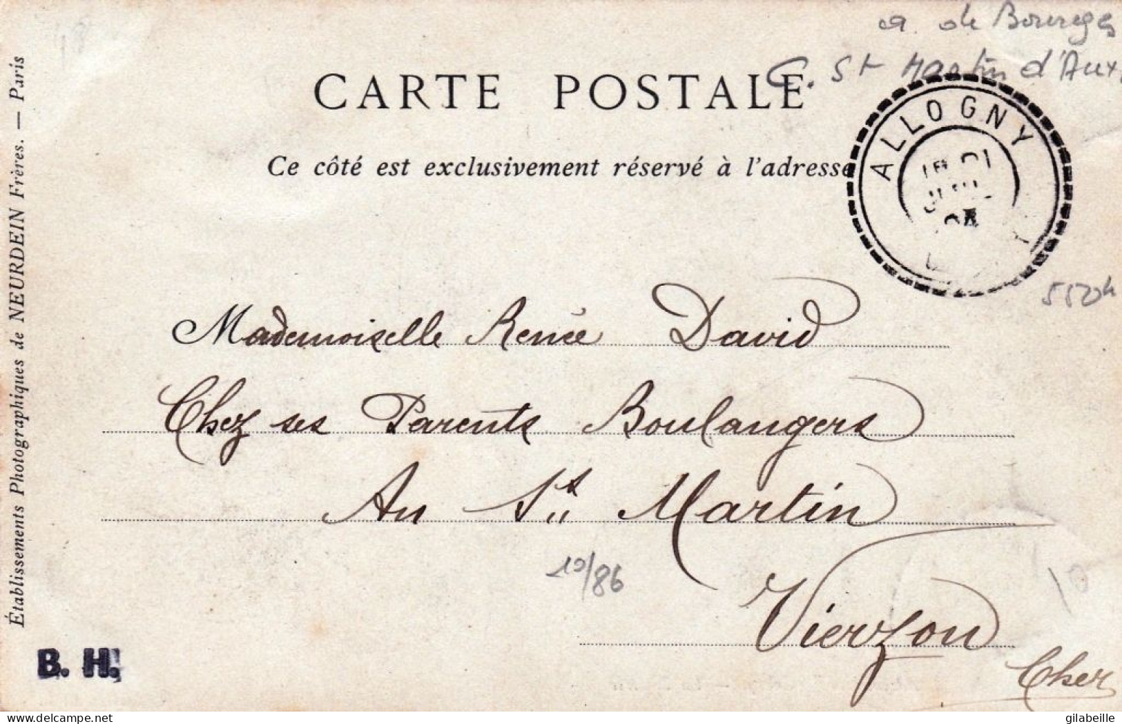 18 - Cher -     ALLOGNY - La Mairie - Carte Precurseur 1904 - Andere & Zonder Classificatie