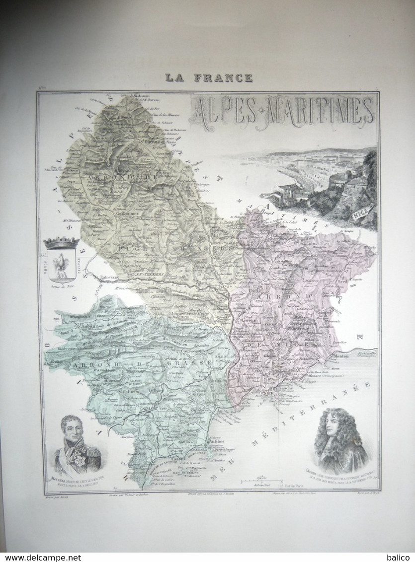 Gravure 19 ème.  Atlas Migeon  1872  CARTE DU DÉPARTEMENT  "Alpes-Maritimes 06---( Prix Très Bas, Cause Retraite ) - Cartes Géographiques