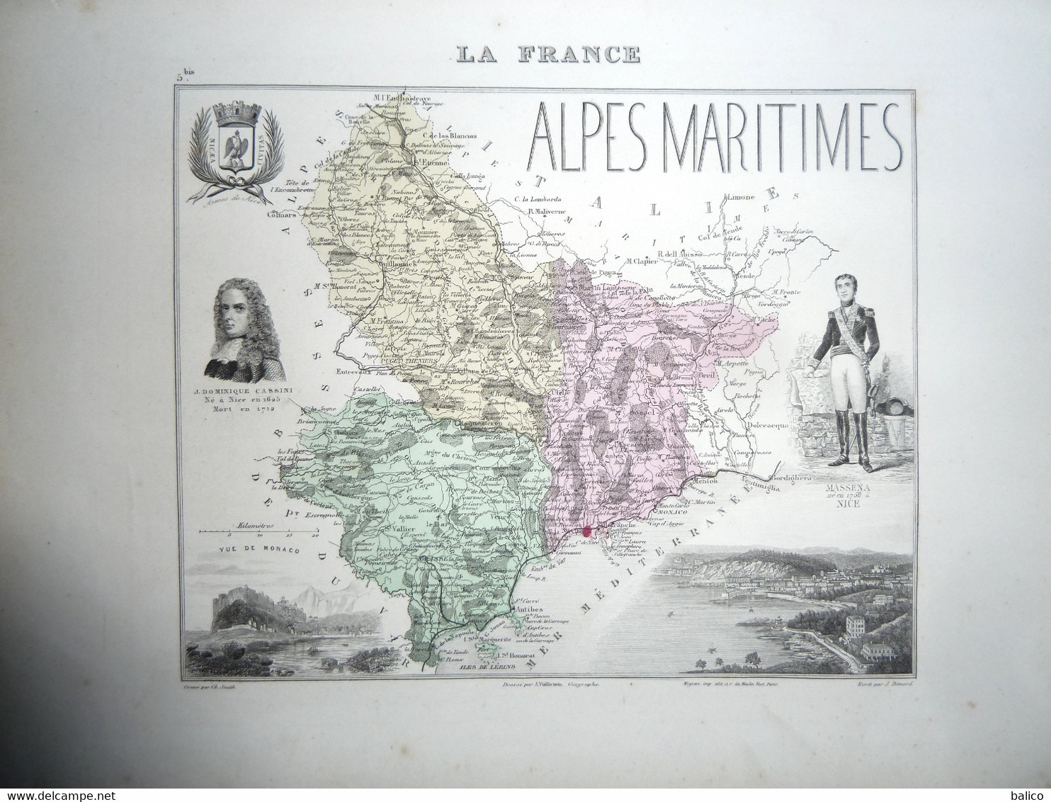 Gravure 19 ème.  Atlas Migeon  1874  CARTE DU DÉPARTEMENT  "Alpes-Maritimes 06---( Prix Très Bas, Cause Retraite ) - Geographische Kaarten