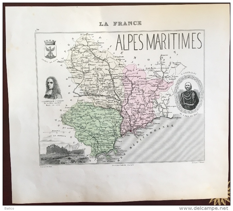 Gravure 19 ème.  Atlas Migeon  1878  CARTE DU DÉPARTEMENT  "Alpes-Maritimes 06---( Prix Très Bas, Cause Retraite ) - Cartes Géographiques