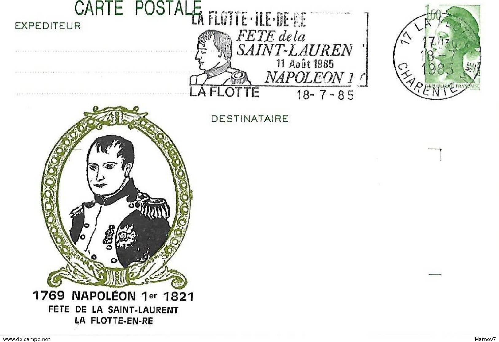 Entier 2219-CP1 Repiqué - Flamme Fête De La SAINT-LAURENT11 Août 1985 NAPOLEON 1er - La FLOTTE En RE - Cartoline Postali Ristampe (ante 1955)