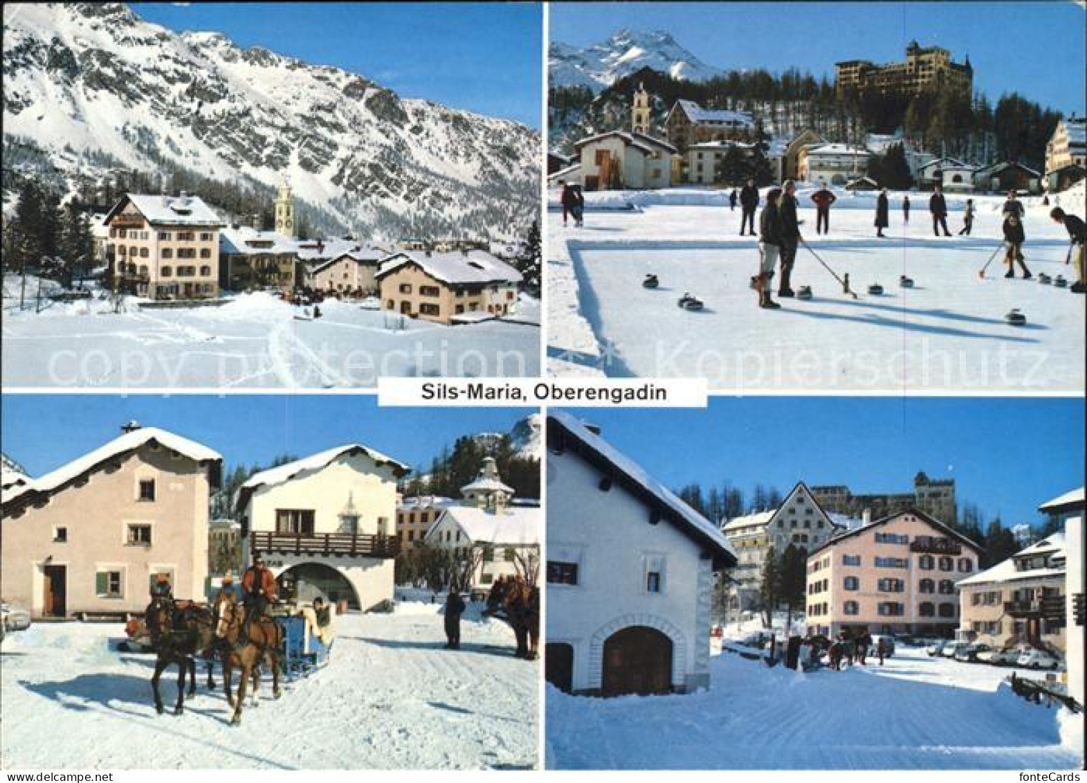 11885966 Sils Maria Graubuenden Ortsblick Eisbahn Pferdeschlitten Dorfpartie Sil - Autres & Non Classés