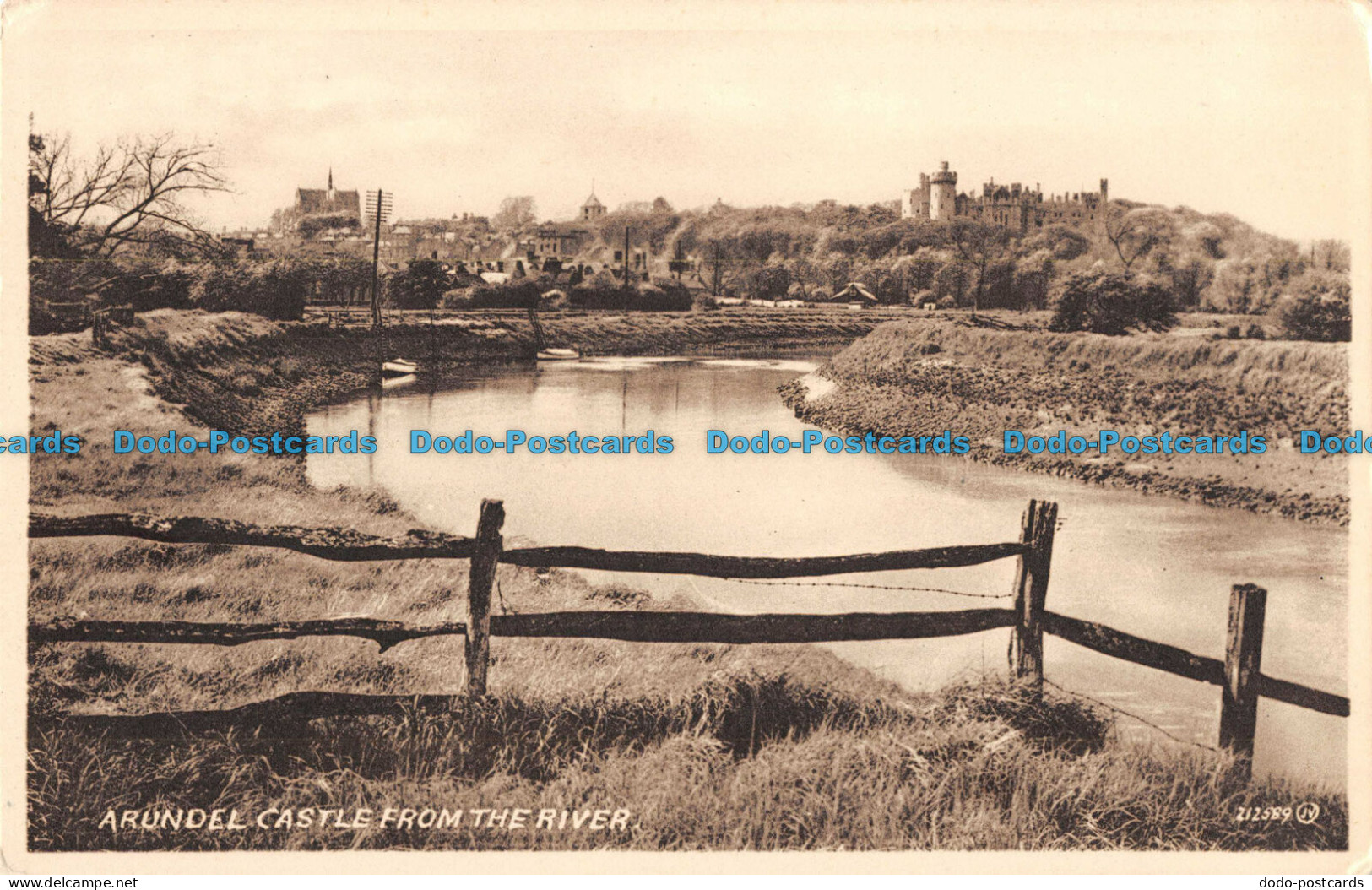 R091490 Arundel Castle From The River. Valentine. Sepiatype - Monde