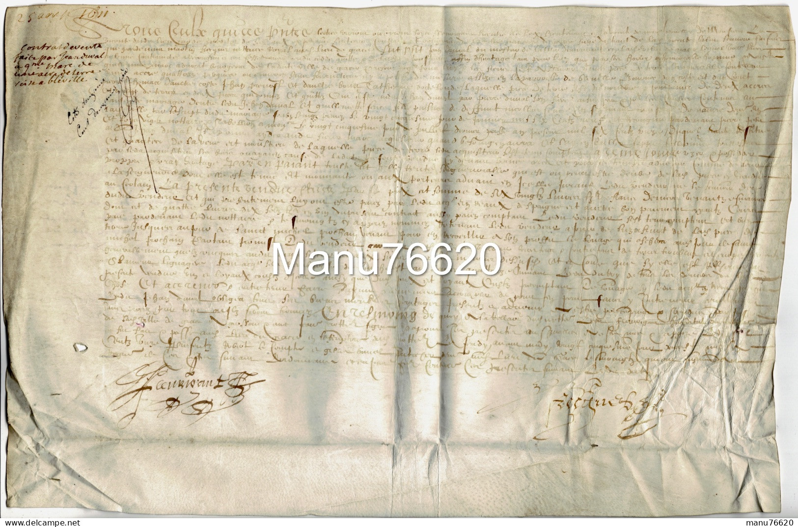 Ref 2 - RARE!, Lettre Manuscrite , Document Notarial , Le Havre Et Environs , écritures Très Anciennes , Papier épais . - Manuscripts