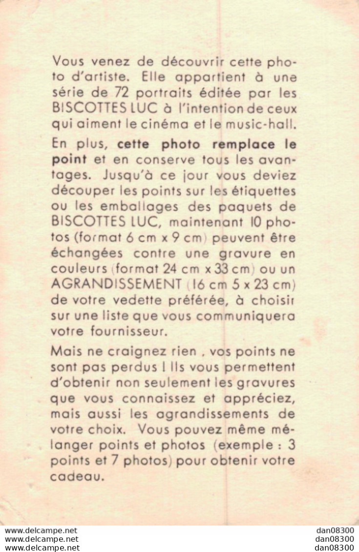 BRIGITTE AUBER CHROMO DE 9 X 6 CMS DES BISCOTTES LUC - Sonstige & Ohne Zuordnung
