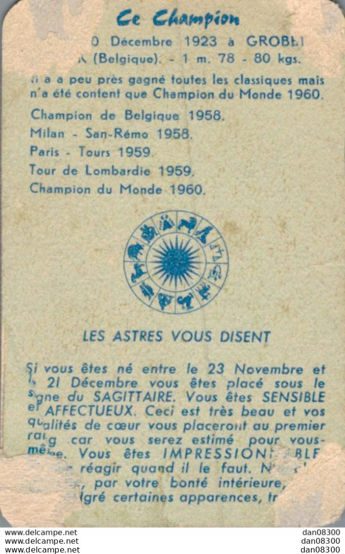 CHROMO EDITE PAR LES ASTRES VOUS DISENT DE 8.5 X 5.5 CMS DE RIK VAN LODY CHAMPION CYCLISTE - Autres & Non Classés