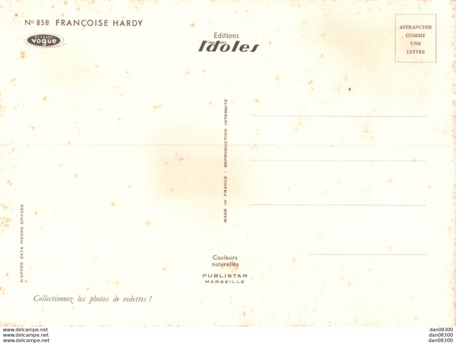 GRANDE CARTE DE 21 X 15 CMS DE FRANCOISE HARDY - Chanteurs & Musiciens