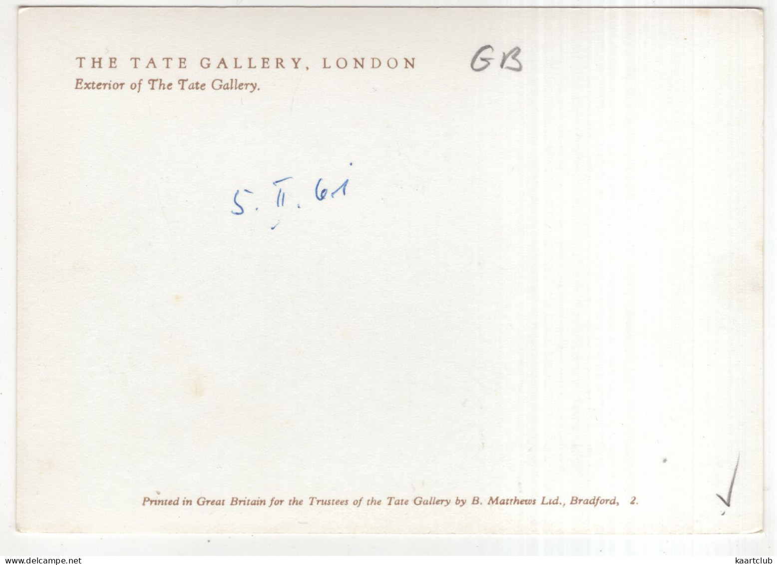 The Tate Gallery, London - Exterior Of The Tate Gallery - (England) - 1961 - Other & Unclassified